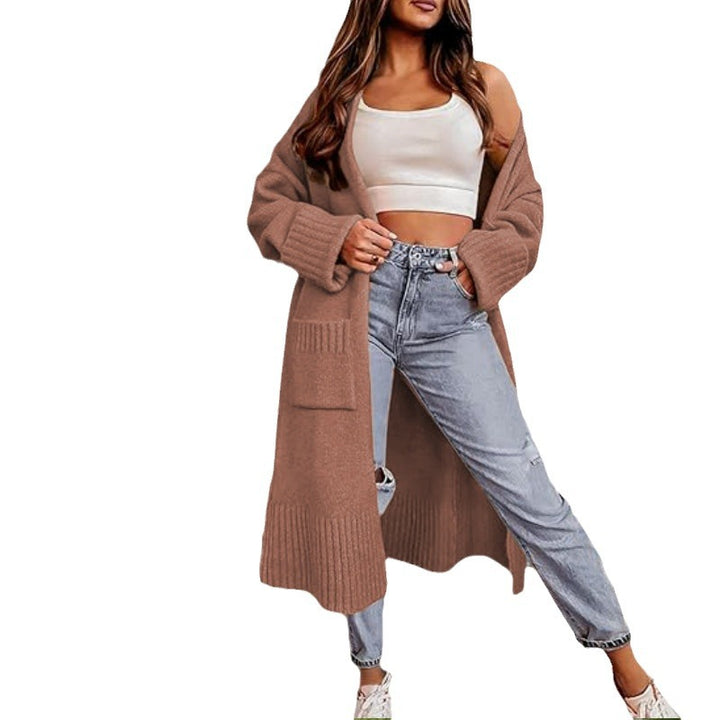 Damen Langer Strickcardigan mit tiefen Taschen und eleganter Struktur Drune
