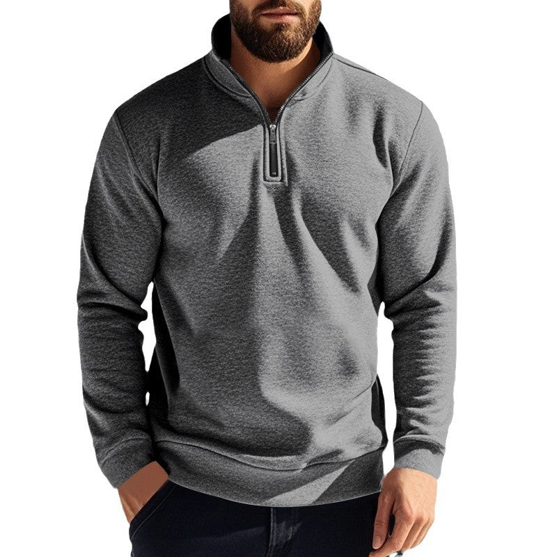 Herren nan halbhoher Reißverschluss-Sweatpullover mit Stehkragen weichem Fleecefutter und elastischen Bündchen Drune