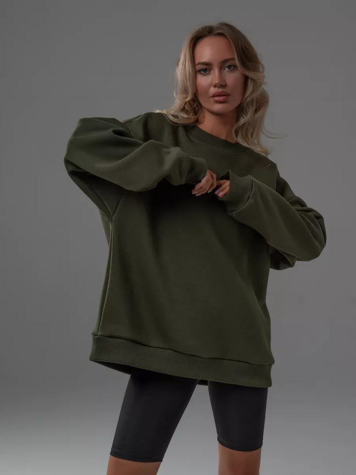 Damen oversized Sweatshirt mit Rundhalsausschnitt, French-Terry Innenfutter und überschnittener Schulter Drune