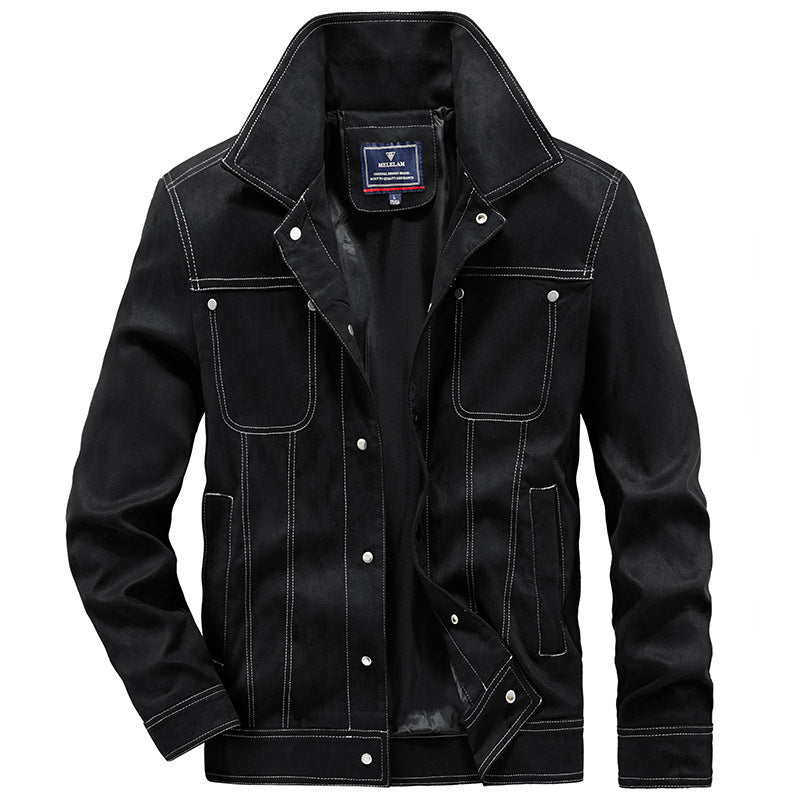 Herren Truckerjacke im Western‑Style mit Kontrastnähten und Druckknopffront Drune