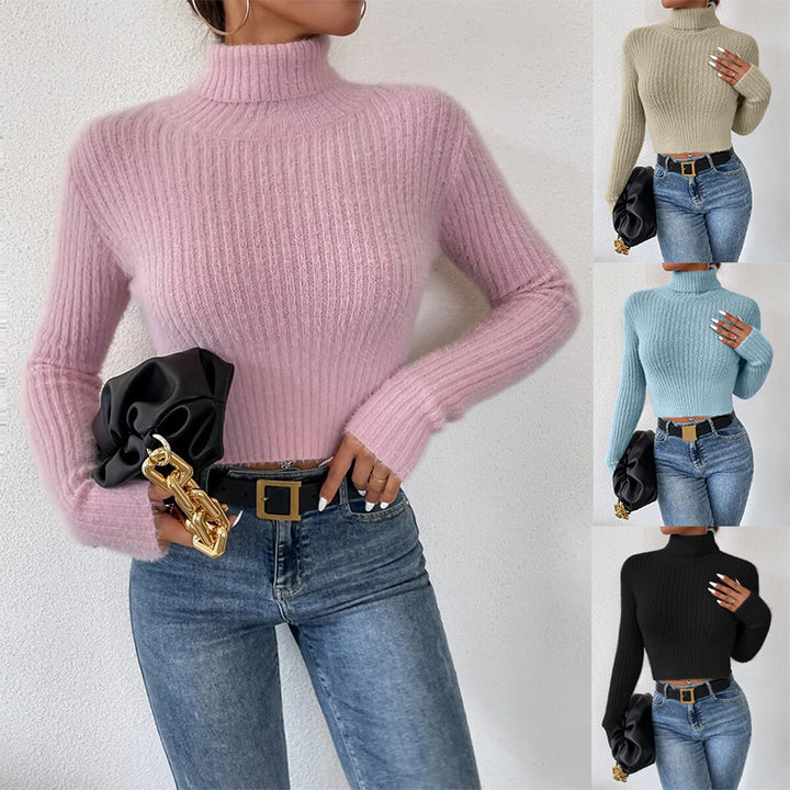 Damen Kurzer Rippstrick-Rollkragenpullover mit flauschiger Mohair‑Optik Drune