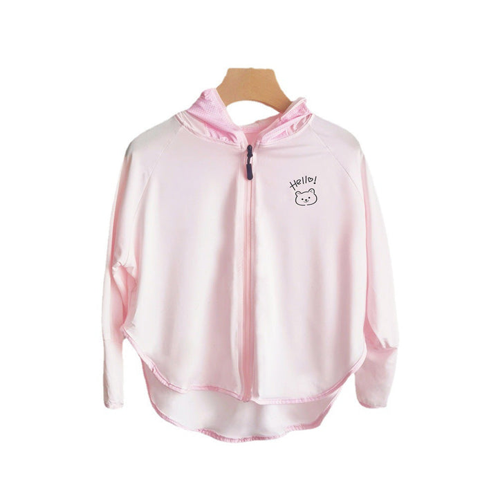 Unisex nan atmungsaktive Kinder-UV-Schutzjacke mit A-Linien-Schnitt, Kapuze und Daumenlöchern Drune