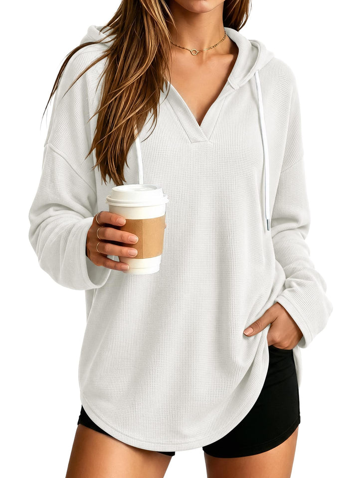 Damen Lässiger Kapuzenpullover mit Waffelstruktur Drune