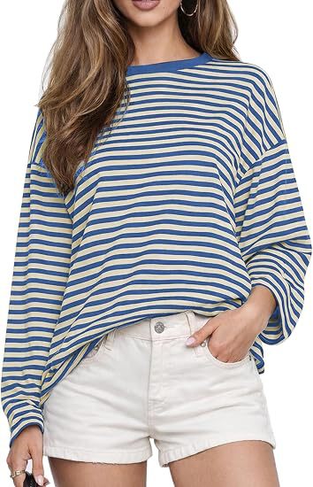 Damen gestreiftes Langarmshirt mit lässigem Schnitt und rundem Halsausschnitt
