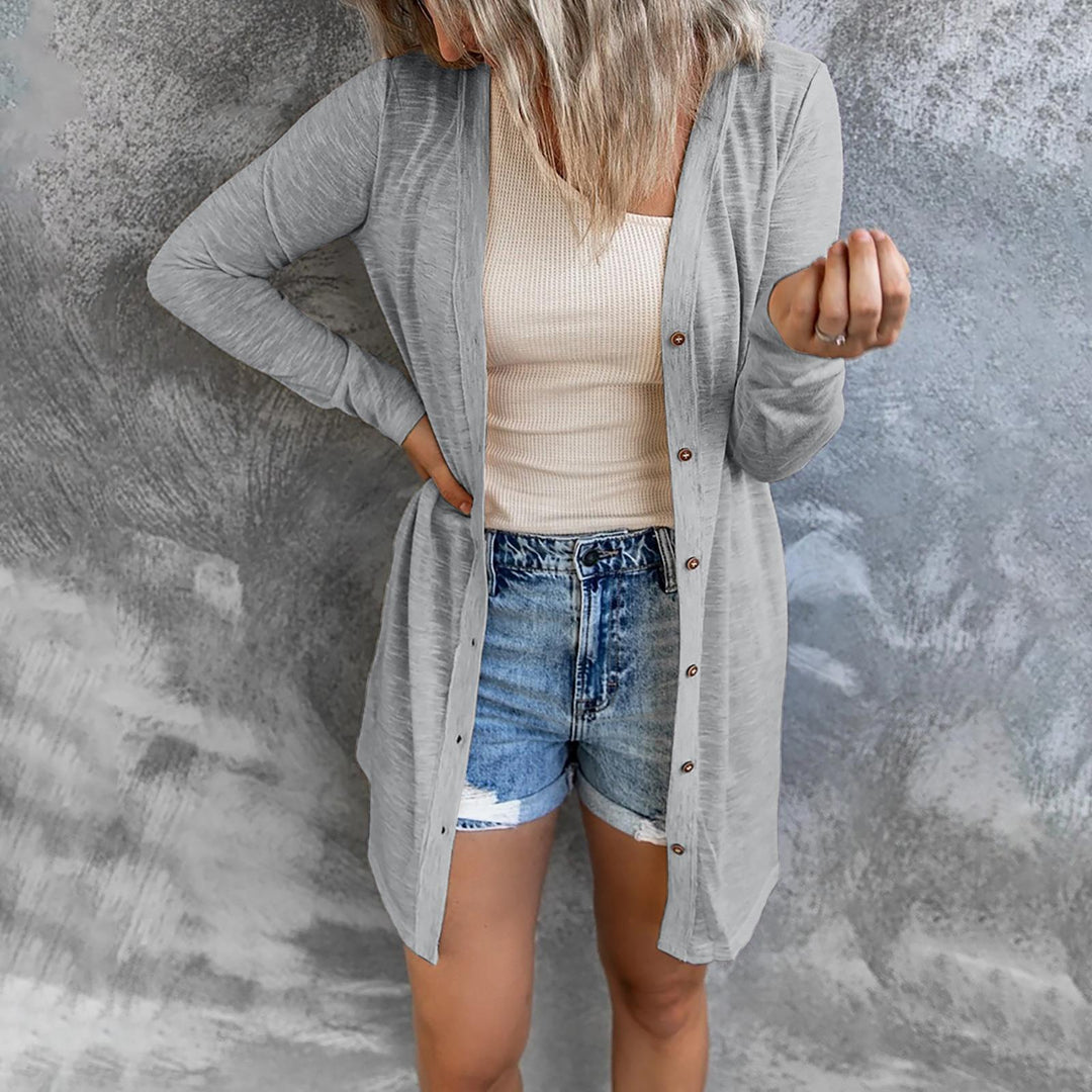 Damen Leichter Longcardigan mit Knopfleiste und geripptem Feinstrick Drune
