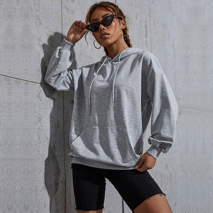 Damen Oversize-Kapuzenpullover mit Kängurutasche und elastischem Saum Drune