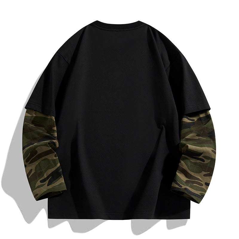 Herren Oversize-Layering‑T-Shirt mit Camouflage‑Ärmeln & Rundhals Drune