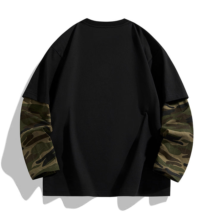 Herren Oversize-Layering‑T-Shirt mit Camouflage‑Ärmeln & Rundhals Drune