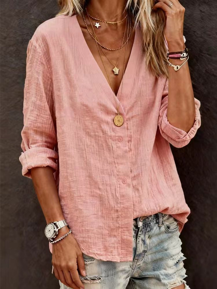 Damen Leichte V-Ausschnitt Bluse aus atmungsaktivem Material Drune