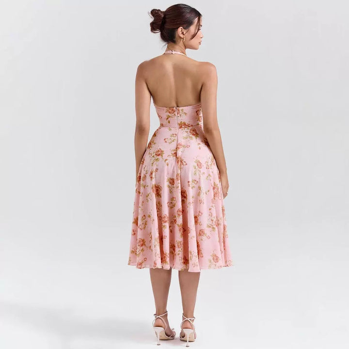 Damen Sommerliches Maxikleid mit tiefem V-Ausschnitt und floralen Mustern Drune