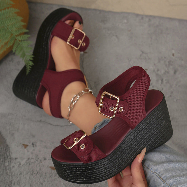 Damen Keil-Sandalen mit verstellbarem Riemen und exquisitem Bast-Design Drune