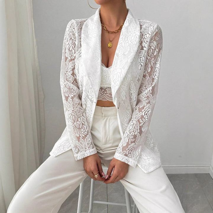 Damen nan Spitzenblazer mit Schalkragen und floraler Transparenz Drune