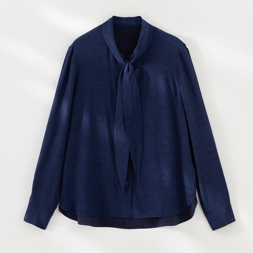 Damen Elegante Schleifenkragen-Bluse mit Jacquardstruktur und lockerer Passform Drune