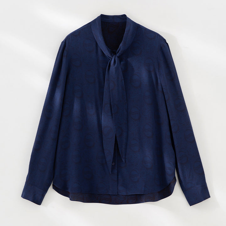 Damen Elegante Schleifenkragen-Bluse mit Jacquardstruktur und lockerer Passform Drune
