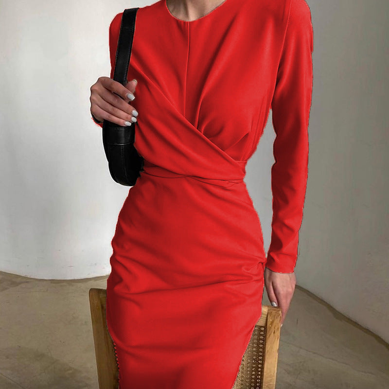 Damen figurbetontes Wickelkleid mit langen Ärmeln und elegantem Schnitt Drune