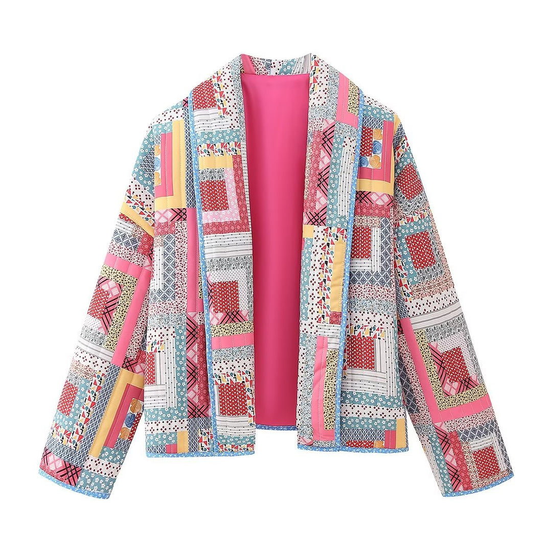 Damen Patchwork-Kimono-Jacke mit lockerer Cropped-Silhouette Drune