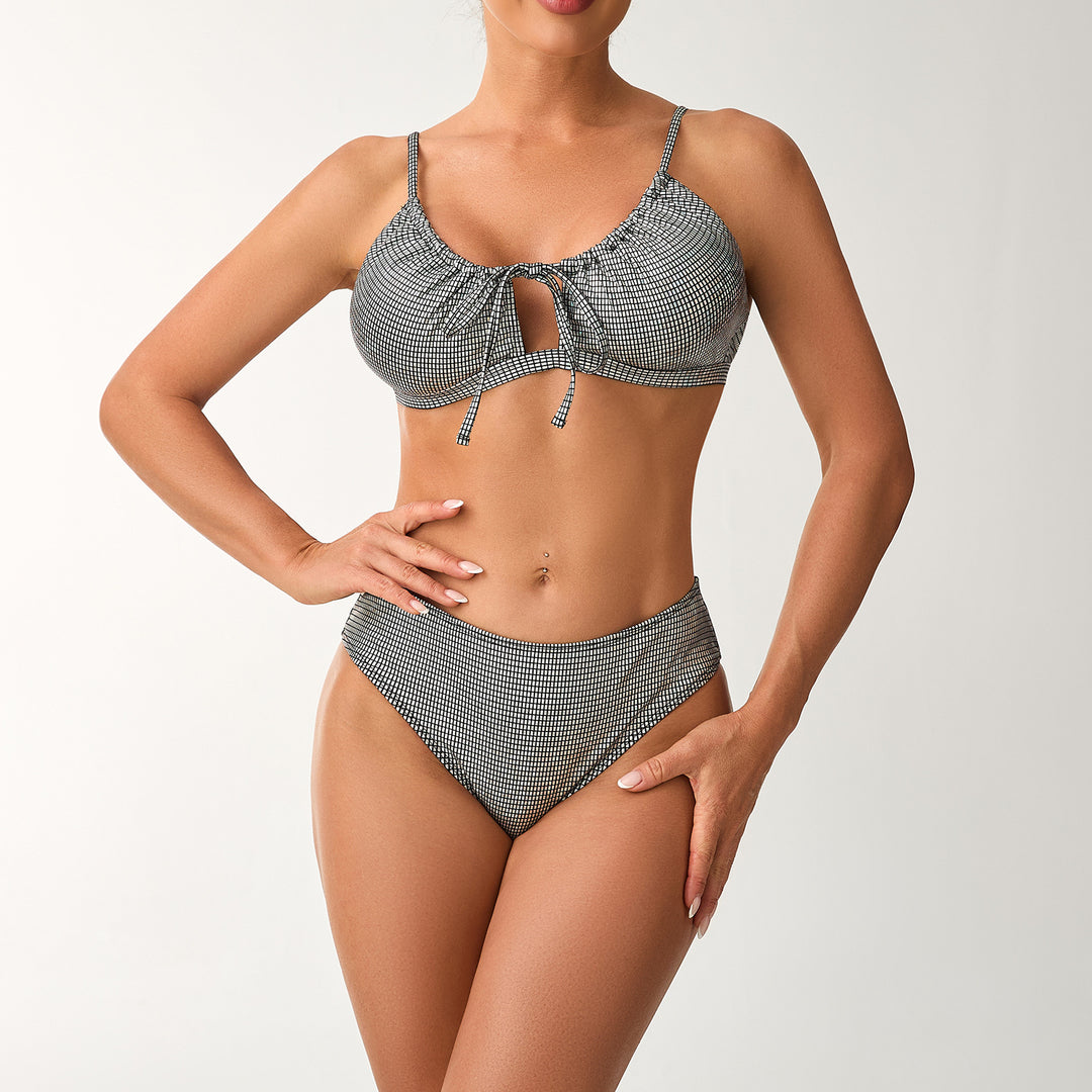 Damen Hoch tailliertes Bikini-Set mit verstellbarem Oberteil und Rüschendetails Drune