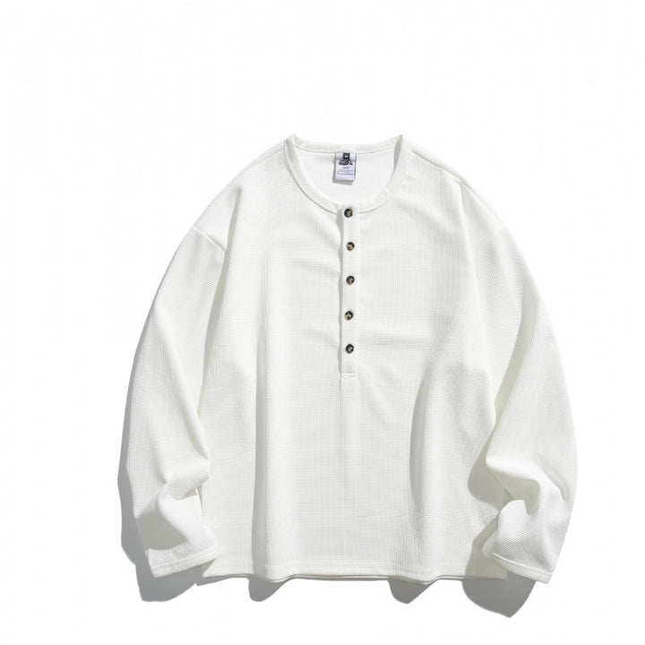 Unisex Waffelstruktur-Henleyshirt mit Knopfleiste und Oversize-Schnitt Drune