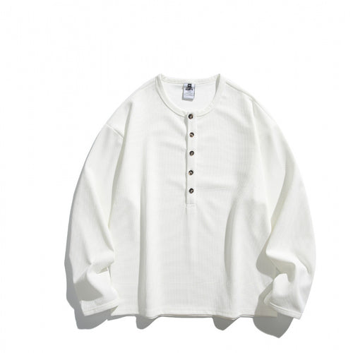 Unisex Waffelstruktur-Henleyshirt mit Knopfleiste und Oversize-Schnitt Drune