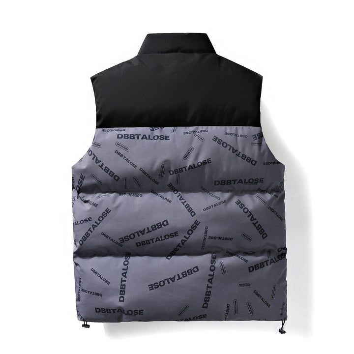 Herren Gepolsterte Steppweste mit hohem Kragen Allover-Logoprint & Kordelzugsaum Drune