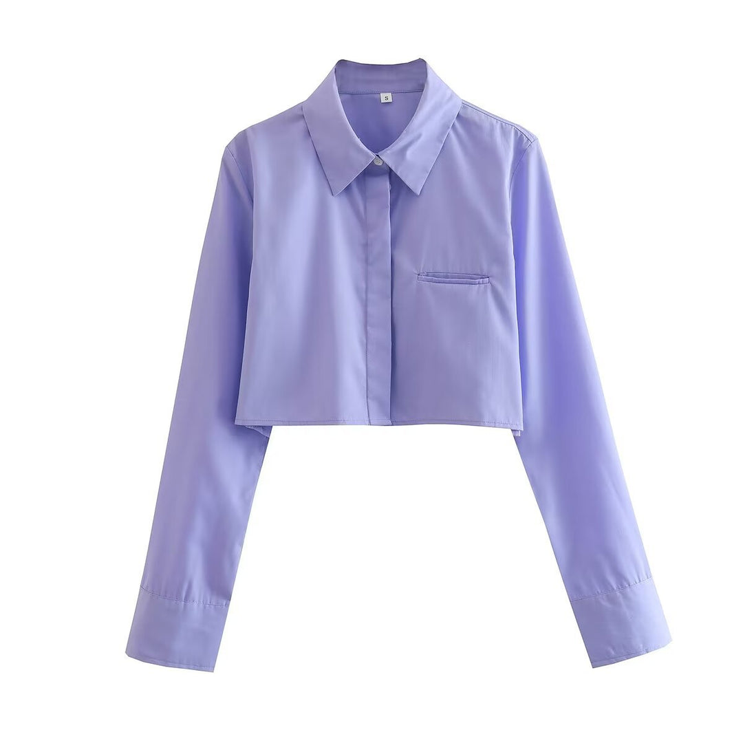 Damen nan kurze Hemdbluse mit klassischem Kragen, verdeckter Knopfleiste und Brusttasche Drune