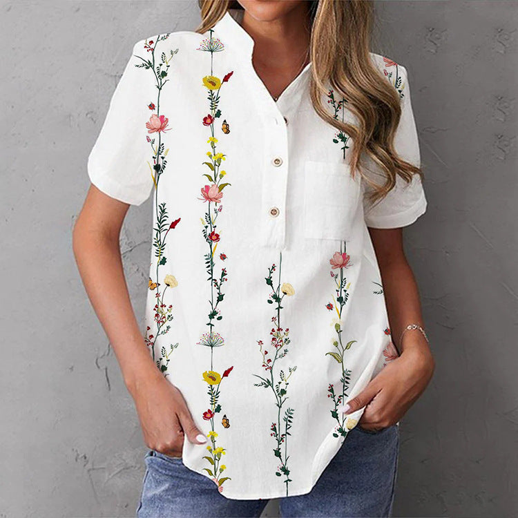Damen elegante und florale Bluse mit Knopfdetail Drune