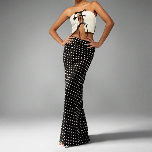 Damen Maxi-Rock mit hohen Schlitz und Polka Dots Drune