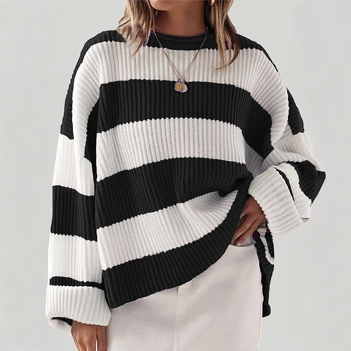 Damen gestreifter Strickpullover mit weitem Schnitt Drune