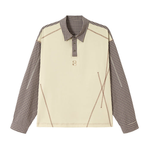 Herren Longsleeve-Polohemd mit Karoärmeln und Kontrastpanel Drune