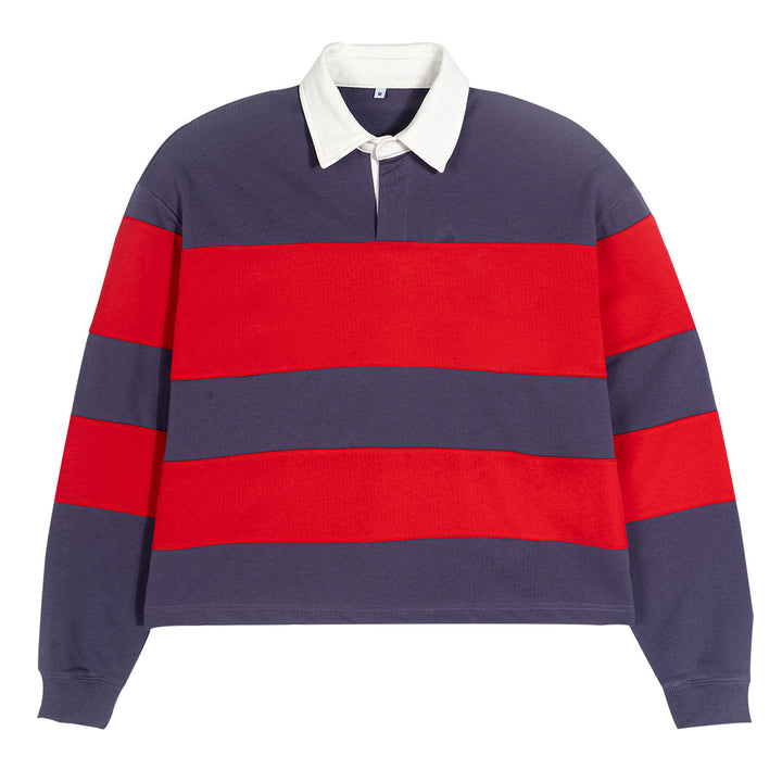 Herren Gestreiftes Rugby-Polo Sweatshirt mit Kontrastkragen und Oversize-Passform Drune