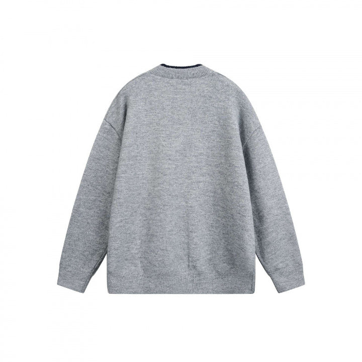 Unisex Grobgestrickter Henley-Pullover mit halber Knopfleiste und geripptem Ausschnitt Drune
