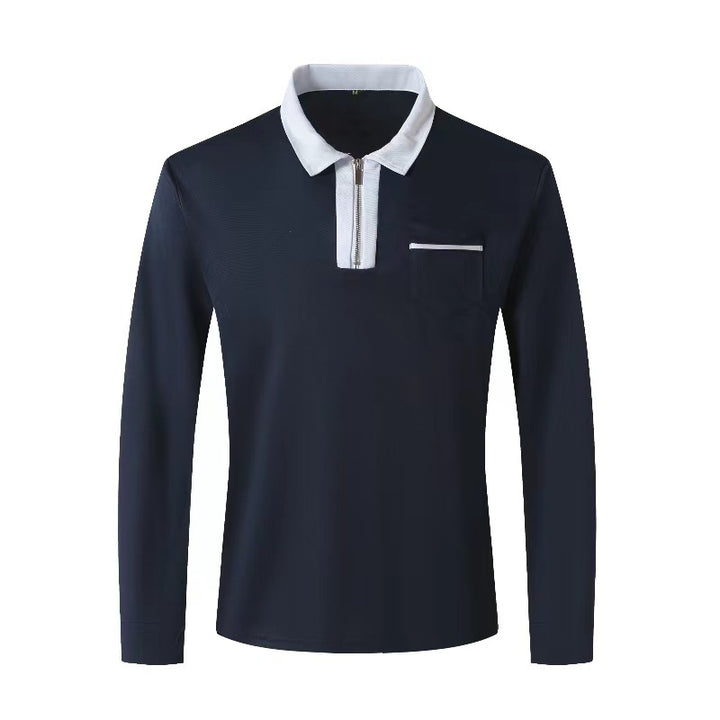Herren nan elegantes Langarm-Poloshirt mit markantem Stehkragen Metall-Kurzreißverschluss und Brustleistentasche Drune