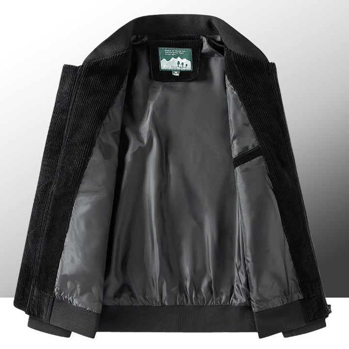 Herren Kord-Vintage-Bomberjacke mit leichtem Thermofutter, Ärmel-Reißverschlusstasche und Rippbündchen Drune