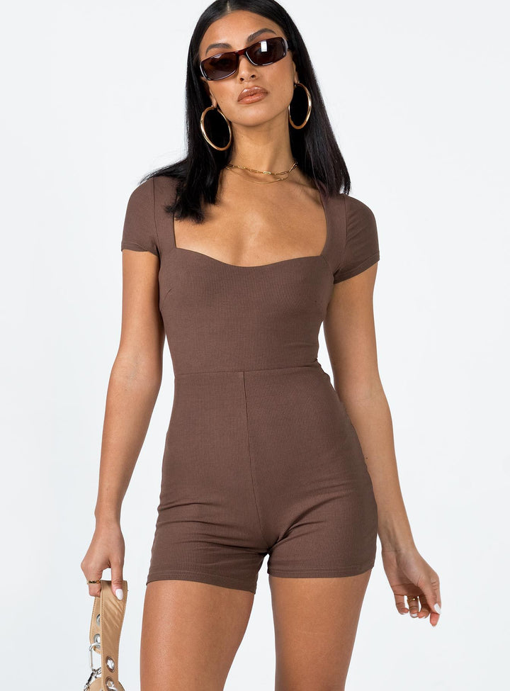 Damen figurbetonter Jumpsuit mit Quadrat-Ausschnitt und kurzem Arm Drune