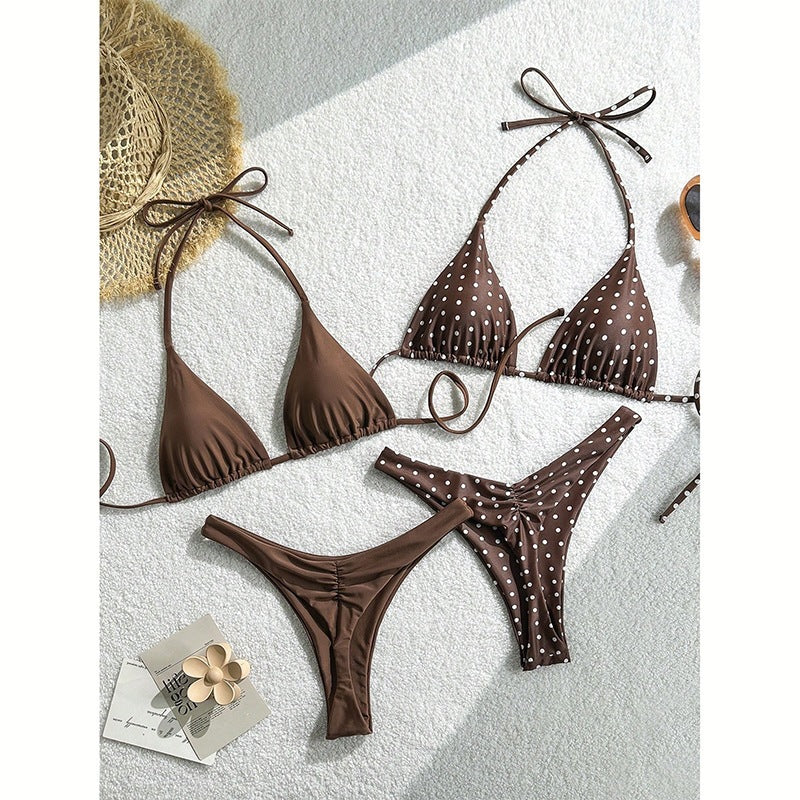 Damen Triangel-Bikini-Set mit modischem Punkte-Design und verstellbaren Bändern Drune
