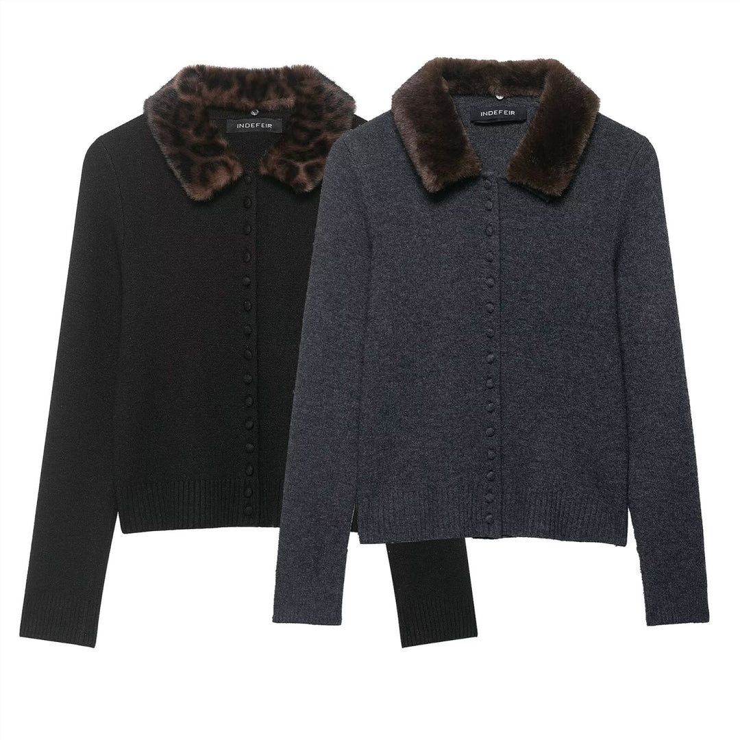 Damen Feinstrick-Cardigan mit Kunstpelzkragen und verdeckter Knopfleiste Drune