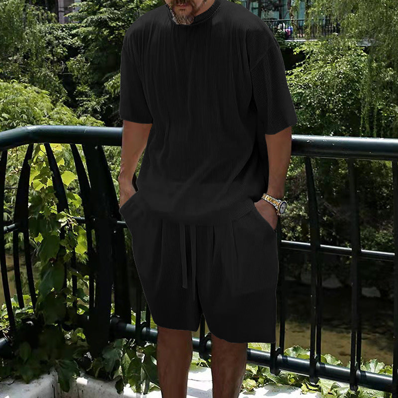 Herren lässiges Freizeitanzug-Set mit atmungsaktiver Textur und elastischem Bund Drune