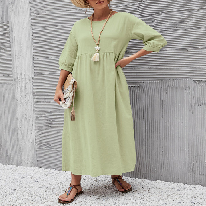 Damen Maxikleid mit eleganter Taillierung und voluminösen Ärmeln Drune