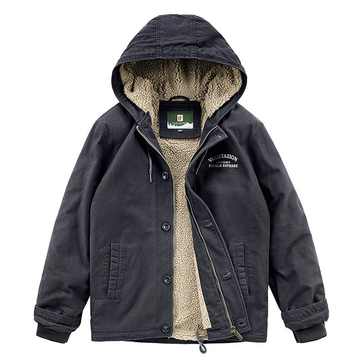 Herren Kapuzen-Canvasparka mit Teddyfleece-Innenfutter und Windschutzleiste Drune