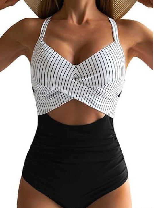 Drune | Damen Einteiler Badeanzüge Push Up Bauchkontrolle Badeanzüge V-Ausschnitt Cutout Anständige Bademode
