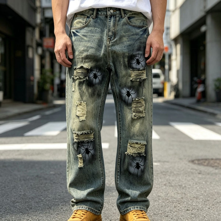 Herren Lässige Ripped Baggy-Jeans Drune