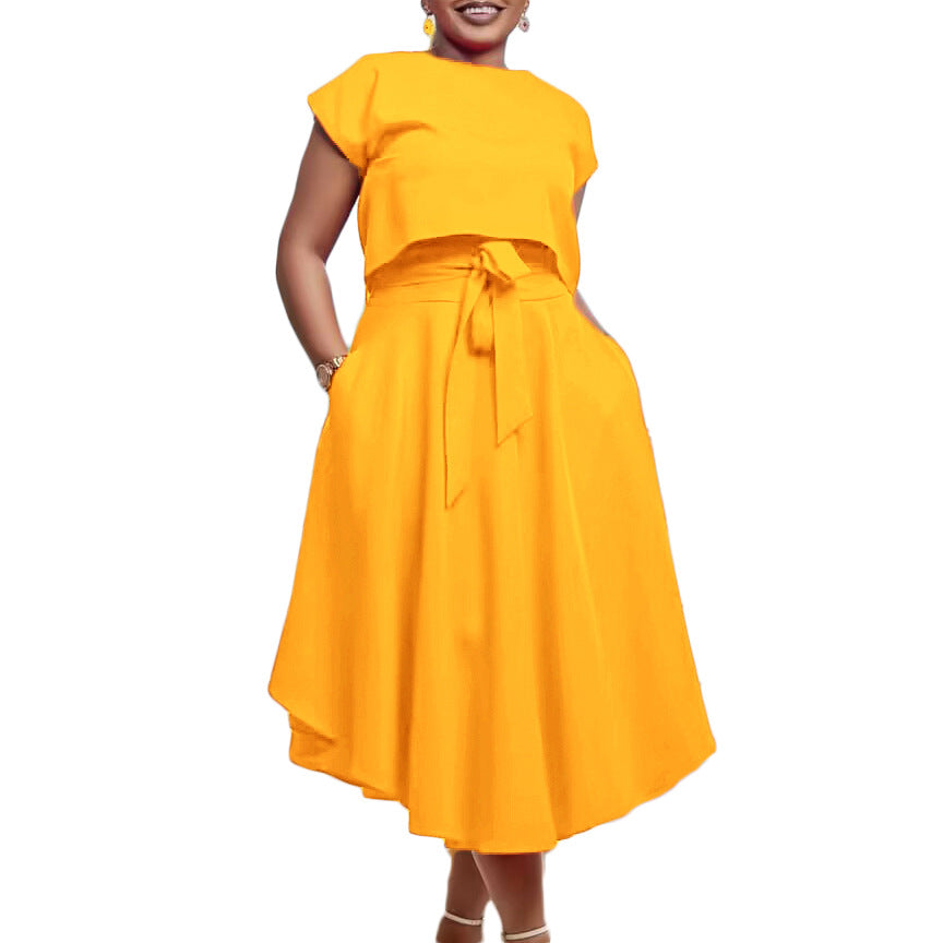 Damen Kleid mit asymmetrischer Schnittführung und dekorativem Gürteldetail Drune
