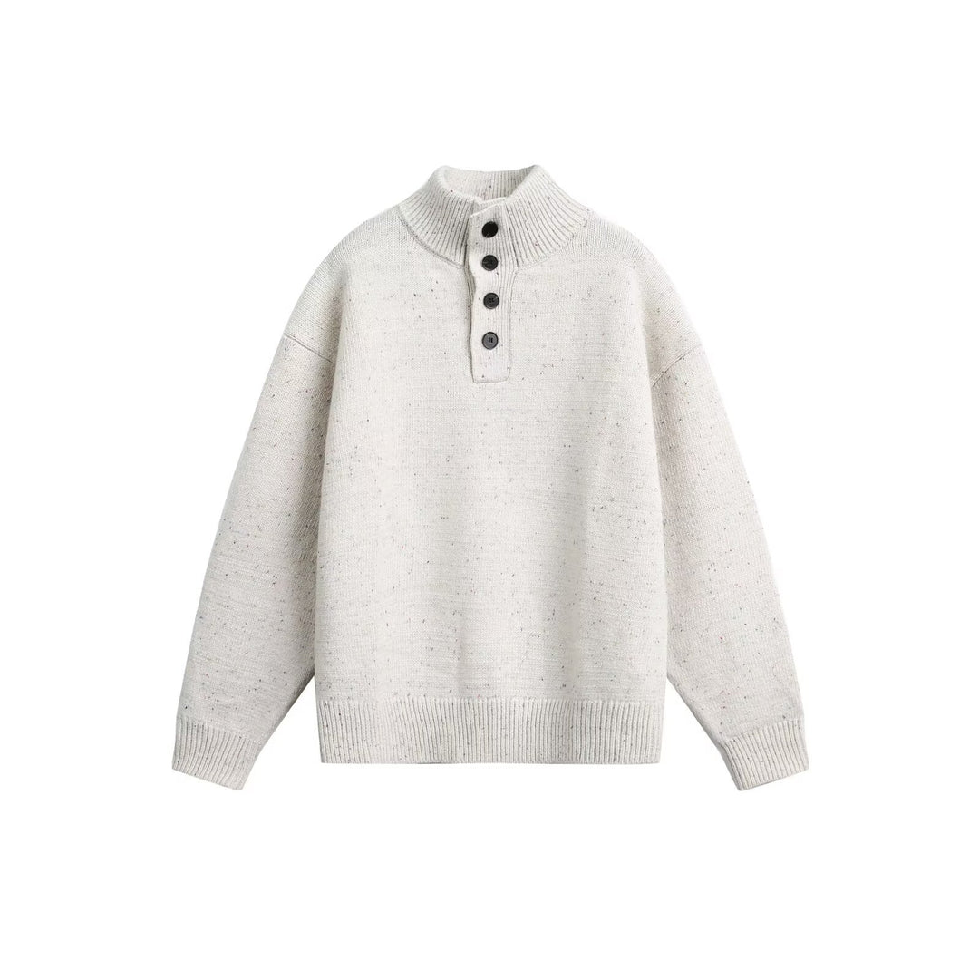 Herren Grobstrick Pullover mit Stehkragen und Knopfdetail Drune
