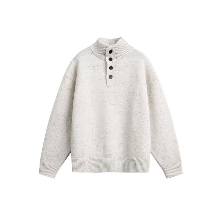 Herren Grobstrick Pullover mit Stehkragen und Knopfdetail Drune