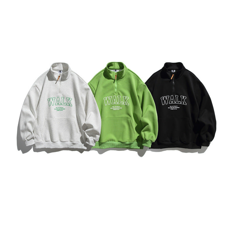 Unisex Oversize-Fleece-Halbzip-Sweatshirt mit Stehkragen und Kängurutasche Drune
