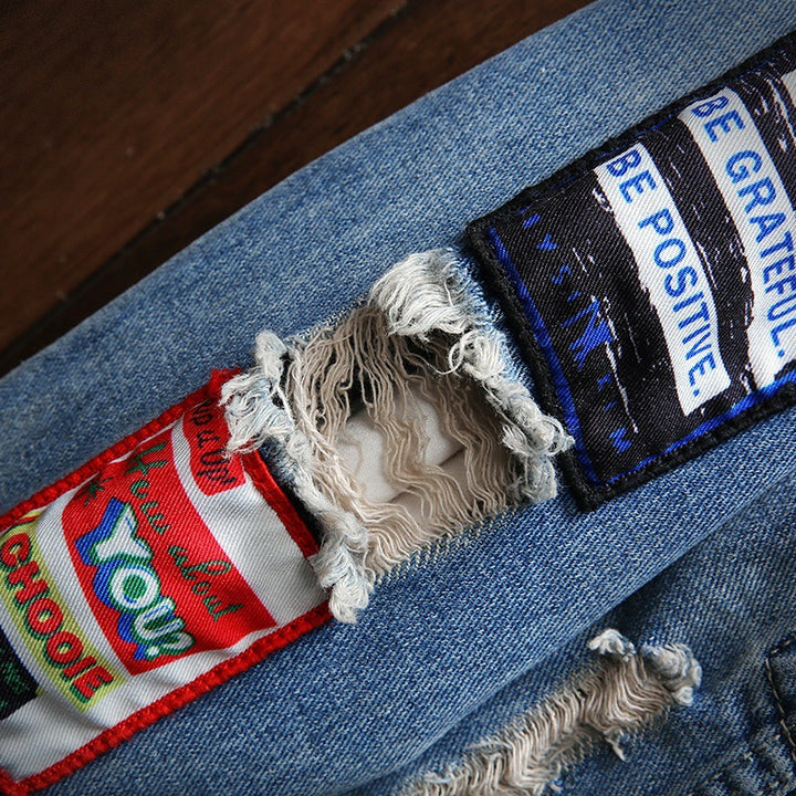 Herren Modische Denimjacke mit kreativen Applikationen Drune