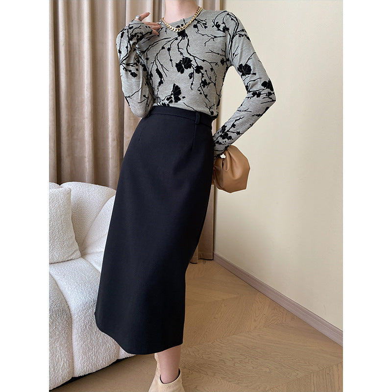 Damen eleganter Midirock mit modernem Schnitt und hohen Taschen Drune
