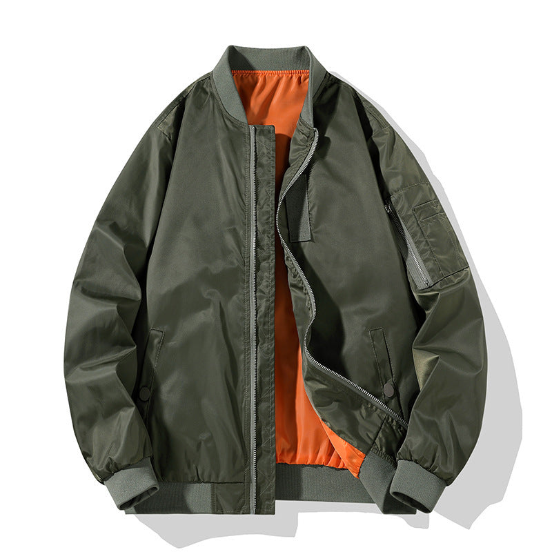 Herren Piloten-Bomberjacke im Military-Look mit kontrastierendem Innenfutter, Ärmeltasche und gerippten Bündchen Drune