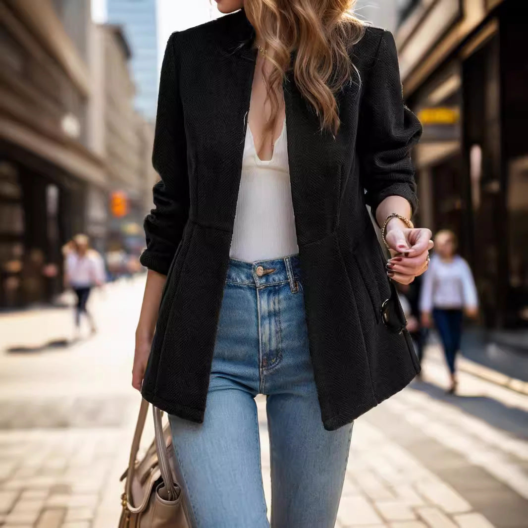 Damen eleganter Blazer mit Wabenstruktur und tailliertem Schnitt Drune
