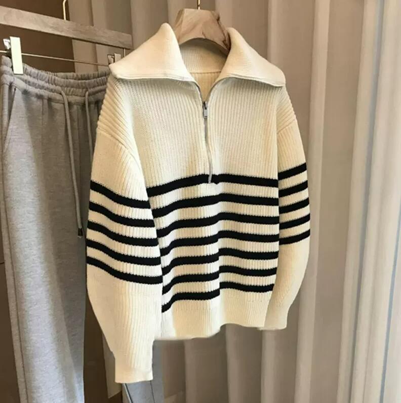 Damen lässiger Pullover mit hohem Kragen und Reißverschluss Drune